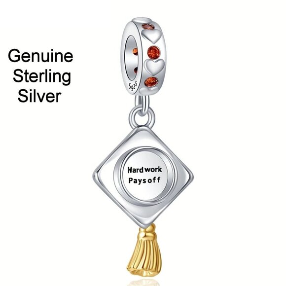 Sterling Silver Diploma Graduation Charm Diploma w/ Book - Picture 1 of 2